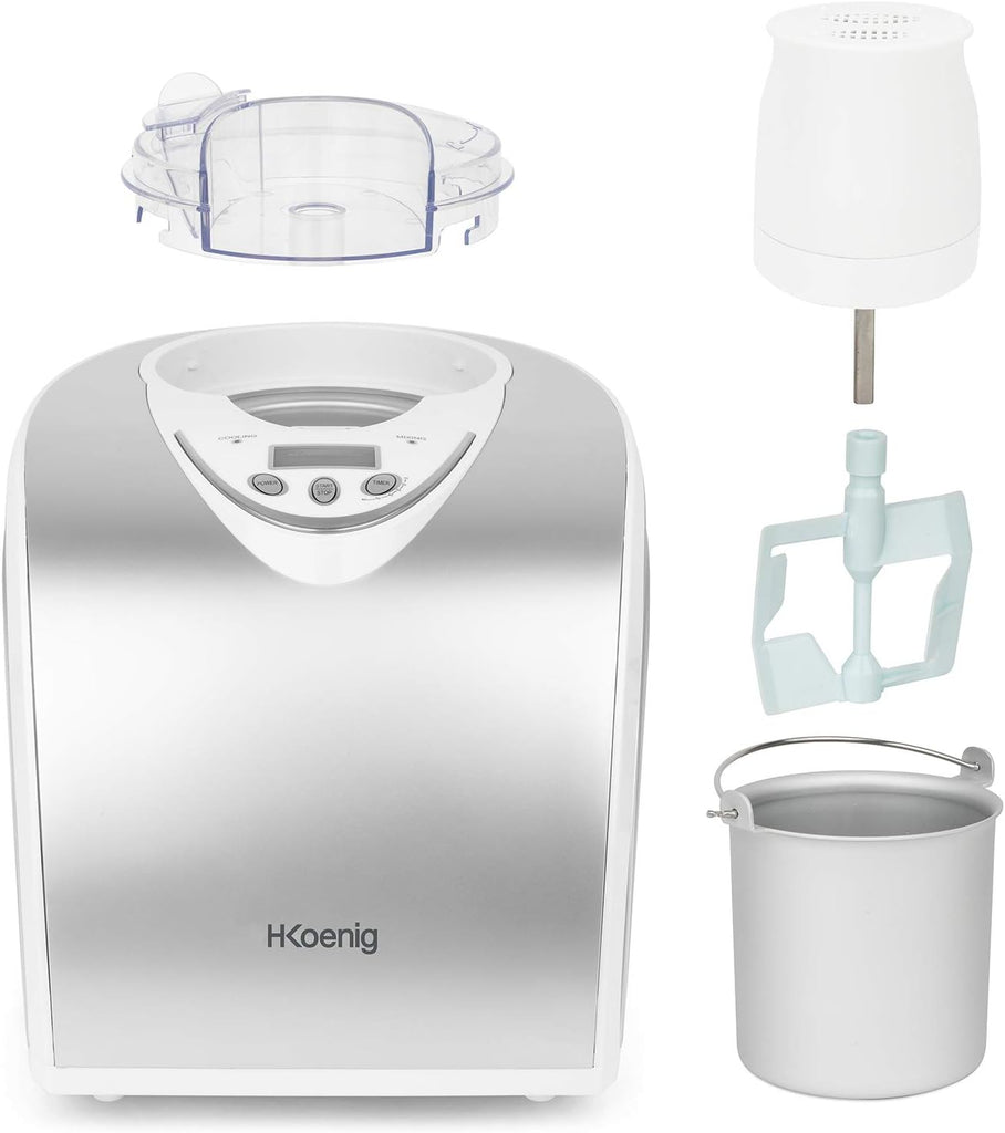 H.Koenig Sorbetière Turbine à Glace Professionnelle HF180, Machine à Glace Electrique 1L, 135 W, Réfrigérante & Maintien du Froid - Sorbet et Crème Glacée