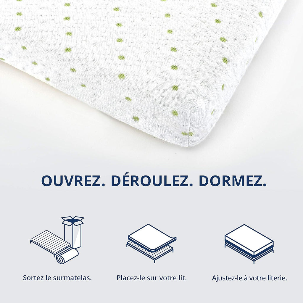 ViscoSoft - Surmatelas 160 x 200 Mémo, Surmatelas 160 x 200 memoire de Forme 5cm avec Aération Optimale et Mousse Haute Densité 50kg/m³, Housse Bambou Lavable, Surmatelas 160x200 Confort Moelleux