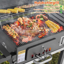 Load image into Gallery viewer, Barbecue Charbon de Bois XL, Chariot à Barbecue, Grill XL à Charbon avec Couvercle, Roues et Thermomètre, Réglable en Hauteur, Grand Barbecue au Charbon de Bois, pour Camping et Jardin, Noir