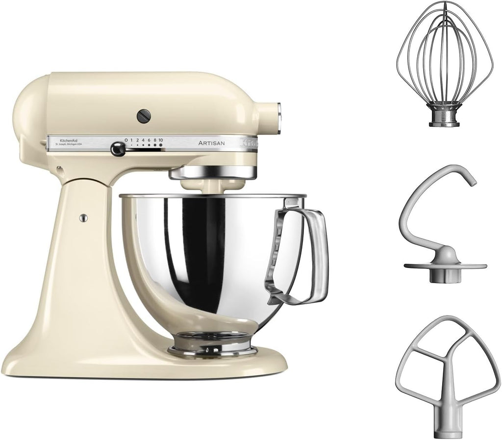 KitchenAid Robot Pâtissier I Artisan I Robot cuisine multifonctions à tête inclinable I Avec 4 accessoires I Bol de 4,8L | Crème