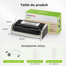 Load image into Gallery viewer, Bonsenkitchen Powerful and Quiet Food Vacuum Sealer with Globefish Technology for Continuous Work, Locked Handle Design, Integrated Cutter, 2 Rolls of Bags Included