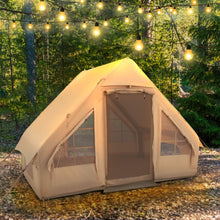 Load image into Gallery viewer, Tente de Camping Gonflable 6 m² pour 4-6 Personnes Tente en Coton Coupe-vent et Imperméable avec Pompe 7 Fenêtres à Moustiquaire Beige