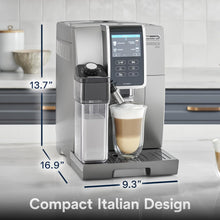 Load image into Gallery viewer, De'Longhi Dinamica LatteCrema Espresso Machine with Automatic Milk Frother for Latte, Cappuccino, Built-in Grinder, Silver, ECAM35075SI