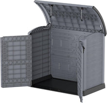 Load image into Gallery viewer, Duramax StoreAway 1200L Plastic Garden Shed/ Flat Lid, Outdoor Storage Shed, Wheelie Bin Hideaways, Wheelie bin box, Durable Construction, Ideal for Bikes, BBQs &amp; 2x 240L Bins, 145x85x125 cm, Brown