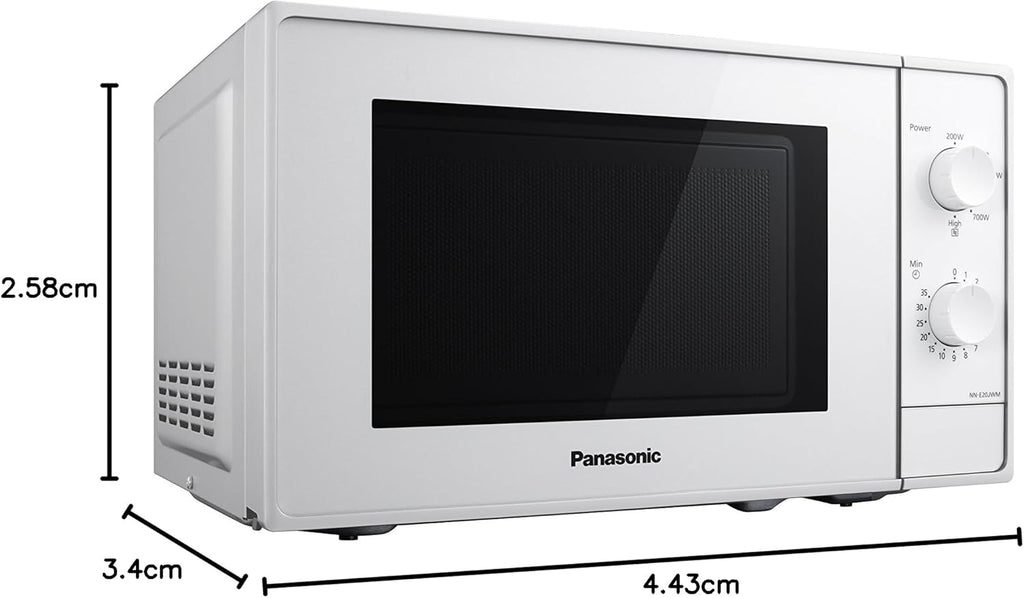 Panasonic NN-E20JWMEPG Microwave Oven with Glass Turntable, 20L, 800W, Defrost, 5 Power Levels, Timer, White