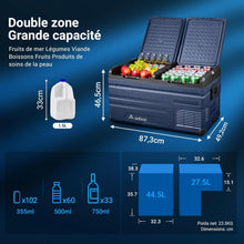 Load image into Gallery viewer, AAOBOSI 46 L Glaciere a Compression, Glaciere Electrique Double Zone, 12 V/24 V et 100-240 V Frigo Camping, -20 ℃ à 20 ℃, pour Voiture, Camion, Bateau, Camping-Car