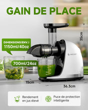 Load image into Gallery viewer, AMZCHEF Extracteur Jus - Extracteur de Jus de Fruits et Légumes - Presses-agrumes à Froid sans BPA avec 2 Tasses et Brosse - Fonction de Mastication Inversée pour Éviter les Blocages - Argent