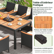 Load image into Gallery viewer, Salon de Jardin en Rotin 9 Pièces Plateau de Table en Acacia Ensemble de Salle à Manger avec Coussins Amovibles Trou Charge 180KG Beige+Noir