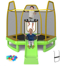 Load image into Gallery viewer, Trampoline Extérieur Ø 223cm avec Toboggan&amp;Echelle avec Filet de Sécurité 2 Portes en U Charge 270kg pour 2-3 Enfants de 3 Ans+ Bleu/Vert