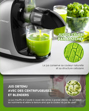 Load image into Gallery viewer, AMZCHEF Extracteur Jus - Extracteur de Jus de Fruits et Légumes - Presses-agrumes à Froid sans BPA avec 2 Tasses et Brosse - Fonction de Mastication Inversée pour Éviter les Blocages - Argent