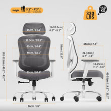 Load image into Gallery viewer, HOLLUDLE Chaise de Bureau Ergonomique avec Support Lombaire 3D &amp; accoudoirs 3D réglables – Design en V du Dos, Fauteuil de Bureau Confortable pour Bureau et Maison, Blanc