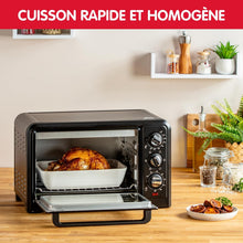 Load image into Gallery viewer, Moulinex Four électrique 39 L, 7 modes de cuisson, Chaleur tournante, Thermostat réglable jusqu’à 240° C, Tournebroche, Minuteur 120 min, Grille réversible, Optimo noir OX485810
