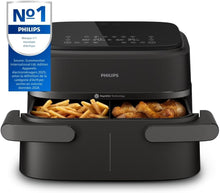 Load image into Gallery viewer, Philips Air Fryer 3000 Series Double Basket - Healthy, Fast and Versatile Cooking, 9 Litre Capacity, Touch Screen, Two Drawer Design (NA350/00)