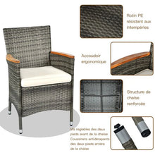 Load image into Gallery viewer, Salon de jardin avec 1 table et 8 chaises en bois et rotin anti-uv pieds réglables et coussins imperméables inclus 20_0009211