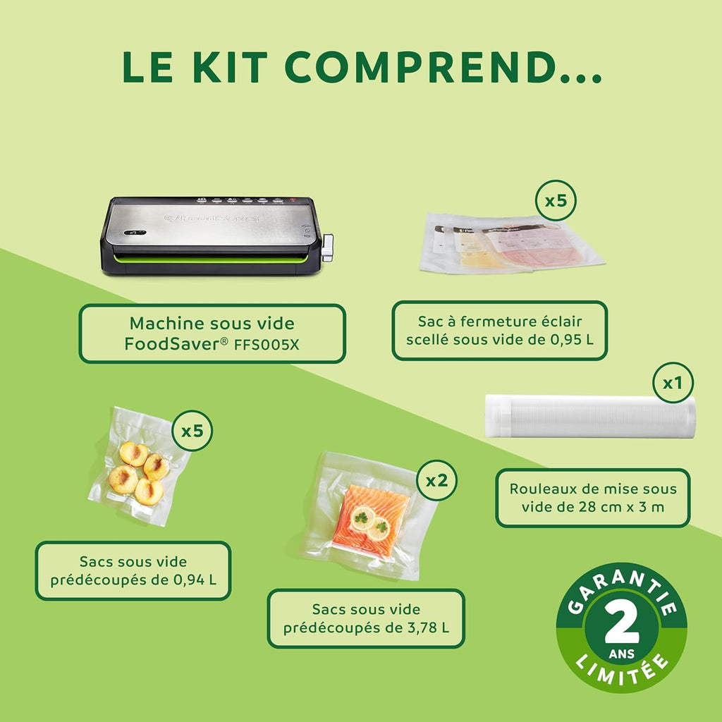 FoodSaver FFS005X Machine sous Vide avec Compartiment de Rangement pour Rouleau et Cutter, Fonction Pulse pour Aliments Fragiles, Inclus Accessoires et Sacs de Mise sous Vide Assortis