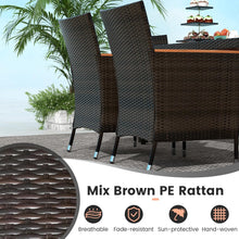 Load image into Gallery viewer, GIANTEX Salon de Jardin 6 Personnes en Rotin et Bois d'Acacia, Table de Jardin Extérieure avec 6 Chaises, Coussins, Trou de Parasol, Pieds Réglables, pour Cour, Pique-Nique, Marron