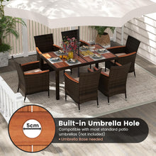 Load image into Gallery viewer, GIANTEX Salon de Jardin 6 Personnes en Rotin et Bois d'Acacia, Table de Jardin Extérieure avec 6 Chaises, Coussins, Trou de Parasol, Pieds Réglables, pour Cour, Pique-Nique, Marron