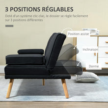 Load image into Gallery viewer, HOMCOM Canapé Convertible 3 Places Design scandinave Inclinaison Dossier réglable 3 Niveaux Dossier Centrale Rabattable 2 Porte-Verres Bois Massif Lin Gris