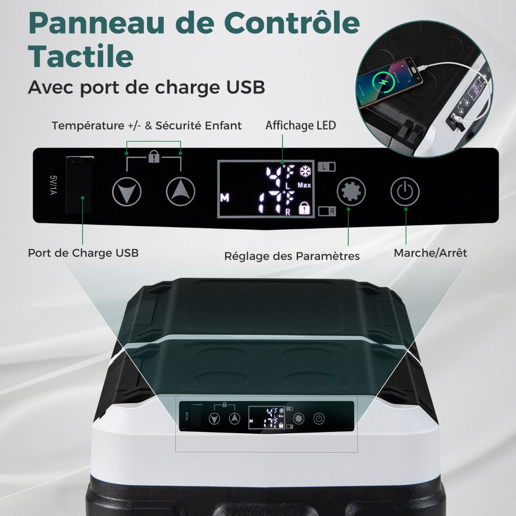 Glacire lectrique Portable Double Zone 40L Rfrigrateur de Voiture 12 V  Compresseur -20鈩兟爚聽20鈩12/24V CC et 100-240V CA Noir -