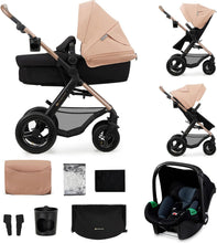 Load image into Gallery viewer, Kinderkraft MOOV2 Poussette 3 en 1, Système de voyage de la naissance à 27 kg, Siège auto Mink PRO I-Size inclus, Capote extensible avec filtre UPF50+, Accessoires pratiques, Gris