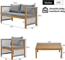 Load image into Gallery viewer, Zepneiy Salon de Jardin, Salon de Jardin 4 Personnes, avec canapé, Table Basse et Coussins, Housse en Tissu déhoussable et Lavable, Noir (Coussins d'assise Inclus)