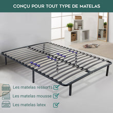 Load image into Gallery viewer, SAMPUR - Sommier Essentiel 140x190 cm | Résistant et Confortable | 7 Pieds Inclus | Lattes réglables | Cadre métal laqué époxy | Sommier 1 ou 2 Personnes | Montage Rapide et Facile
