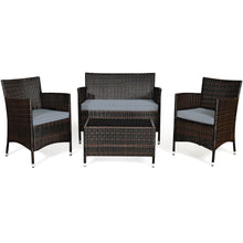 Load image into Gallery viewer, Salon de Jardin 4 PCS Mobilier de Terrasse en Rotin PE pour Véranda Patio Terrasse Piscine Marron et Gris