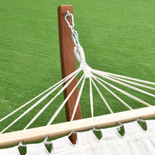 Load image into Gallery viewer, Hamac 1 Place 200x100cm avec Support en Bois de Mélèze Russe Capacité 120kg en Polyester Métal 313x115x120cm Naturel -