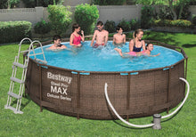 Load image into Gallery viewer, Bestway Power Steel Deluxe Piscine tubulaire ronde avec cadre en acier solide Kit complet Aspect rotin 366 x 100 cm, Marron