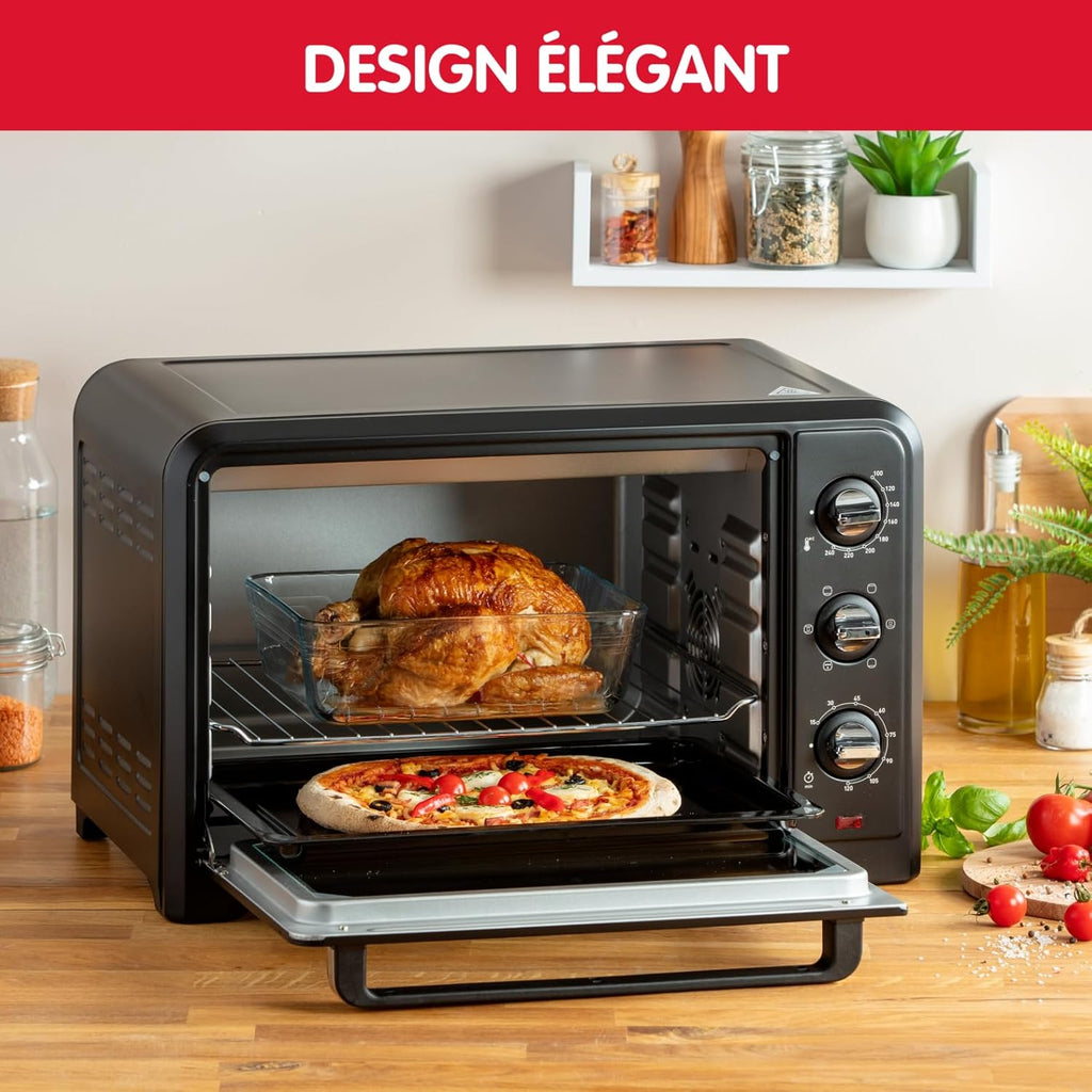 Moulinex Four électrique 39 L, 7 modes de cuisson, Chaleur tournante, Thermostat réglable jusqu’à 240° C, Tournebroche, Minuteur 120 min, Grille réversible, Optimo noir OX485810