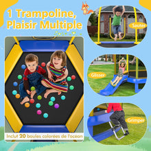 Load image into Gallery viewer, Trampoline Extérieur Ø 223cm avec Toboggan&amp;Echelle avec Filet de Sécurité 2 Portes en U Charge 270kg pour 2-3 Enfants de 3 Ans+ Bleu/Vert