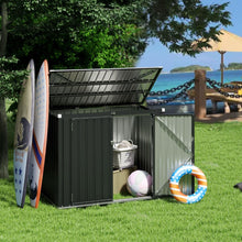 Load image into Gallery viewer, Abri de Stockage en Métal Galvanisé pour Poubelles Extérieur Abri de Jardin Verrouillable avec Toit Ouvert 2 Portes 172X95,5X130CM Gris