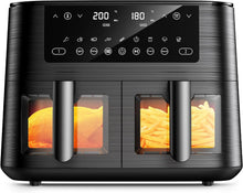 Load image into Gallery viewer, 9L Dual Zone Air Fryer avec Fenêtre de Visualisation, Friteuse sans Huile avec 2 Tiroir, 9-in-1 Programmes de Cuisson, Écran Tactile, Fonction Rendez-vous, Faible en Grasses, Va au Lave-vaisselle