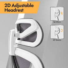 Load image into Gallery viewer, HOLLUDLE Chaise de Bureau Ergonomique avec Support Lombaire 3D &amp; accoudoirs 3D réglables – Design en V du Dos, Fauteuil de Bureau Confortable pour Bureau et Maison, Blanc