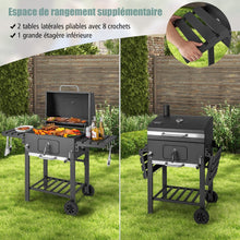 Load image into Gallery viewer, Barbecue à Charbon de Bois Portable avec 2 Tables d'Appoint Noir