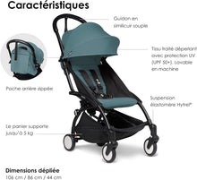 Load image into Gallery viewer, Poussette BABYZEN YOYO2 6+ (Cadre noir + pack couleur Aqua) - Comprend un harnais, un dossier, des arceaux de capote, une bandoulière, un coussin d’assise, et une capote assortie