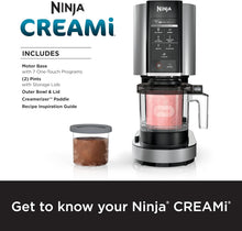 Load image into Gallery viewer, Ninja NC301 CREAMi Ice Cream Maker, for Gelato, Mix-ins, Milkshakes, Sorbet, Smoothie Bowls &amp; More, 7 One-Touch Programs, with (2) Pint Containers &amp; Lids, Compact Size, Perfect for Kids, Silver