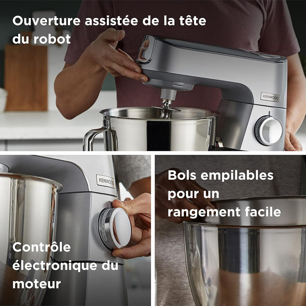 Kenwood Titanium Chef Baker KVC65.001WH, Pastry Robot with Integrated Scales, Including 3-Piece Pastry Set, Spatula & Splash Protection, 1200 W, White