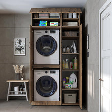 Load image into Gallery viewer, ROOMART Dora - Armoire de machine à laver - Pour sèche-linge et machine à laver - En 4 couleurs - Avec portes et panneau coulissant - Blanc - Chêne blanc - Chêne anthracite - Chêne blanc (chêne blanc)