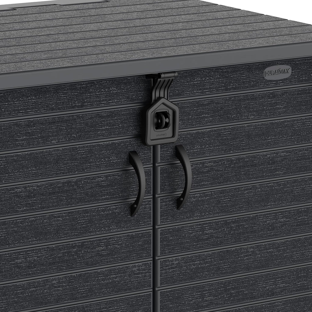 Duramax StoreAway 1200L Plastic Garden Shed/ Flat Lid, Outdoor Storage Shed, Wheelie Bin Hideaways, Wheelie bin box, Durable Construction, Ideal for Bikes, BBQs & 2x 240L Bins, 145x85x125 cm, Brown