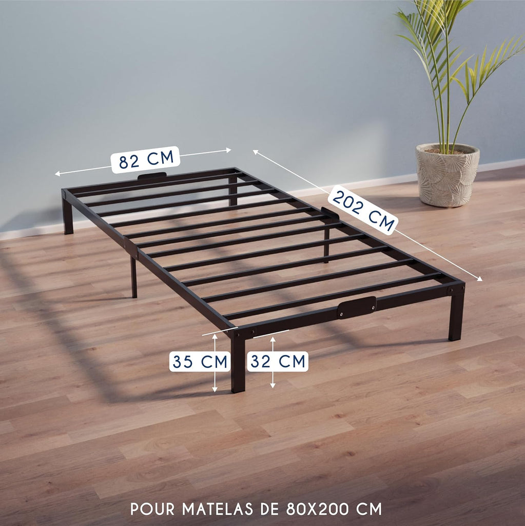 Dreamzie Cadre de Lit 160x200 avec Sommier - Sommier 160x200 avec Pieds - Hauteur de 35 cm - Structure Solide, Assemblage Facile et Espace de Rangement