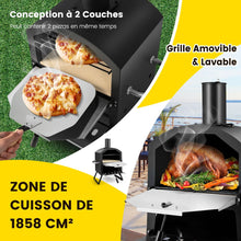Load image into Gallery viewer, Four à Pizza Extérieur à 2 Couches Etagère du Milieu Amovible avec Pierre à Pizza Grille Pelle Housse Etanche Cheminée -