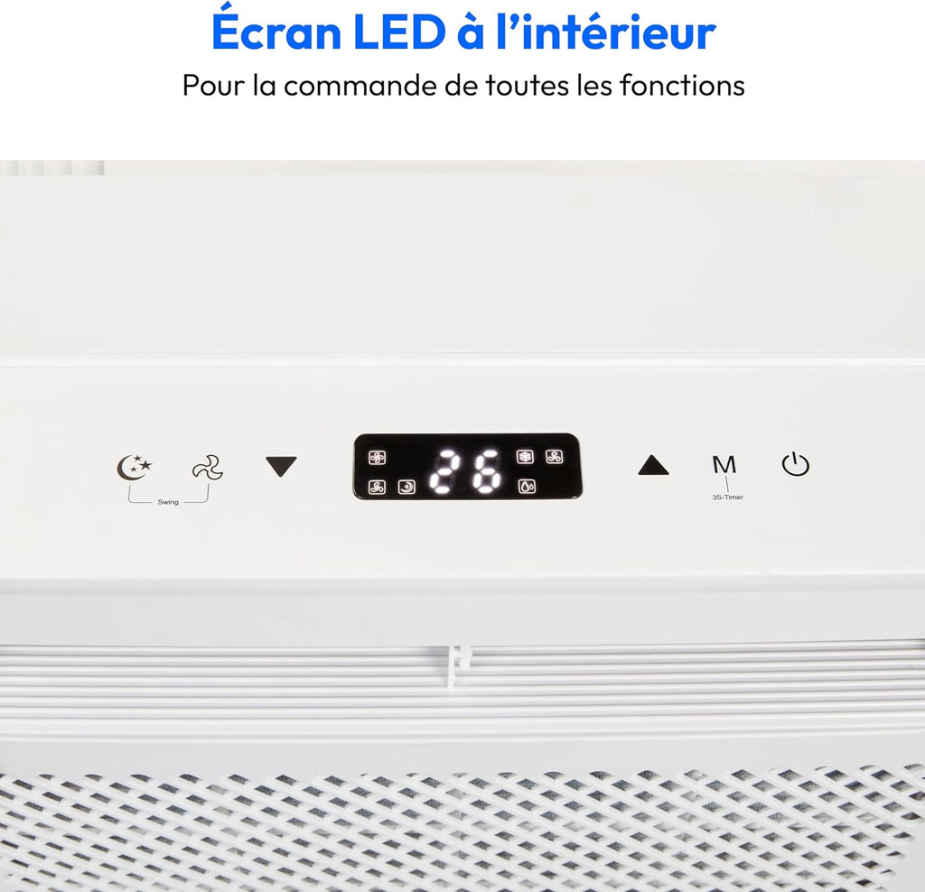 MEDION Smart Climatiseur Split P502 (5000 BTU, 3-en-1, Refroidir, Déshumidification, Ventilation, pour caravane, camping-car, kit de joint de fenêtre, mode sommeil, contrôle Wifi, Écran, MD 37735)