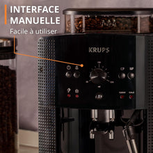 Load image into Gallery viewer, Krups Machine à café grain, 1,7 L, 2 tasses en simultané, Nettoyage automatique, Buse vapeur pour Cappuccino, Cafetière espresso, Essential noire YY8125FD, Noir