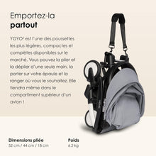 Load image into Gallery viewer, Poussette BABYZEN YOYO2 6+ (Cadre noir + pack couleur Aqua) - Comprend un harnais, un dossier, des arceaux de capote, une bandoulière, un coussin d’assise, et une capote assortie