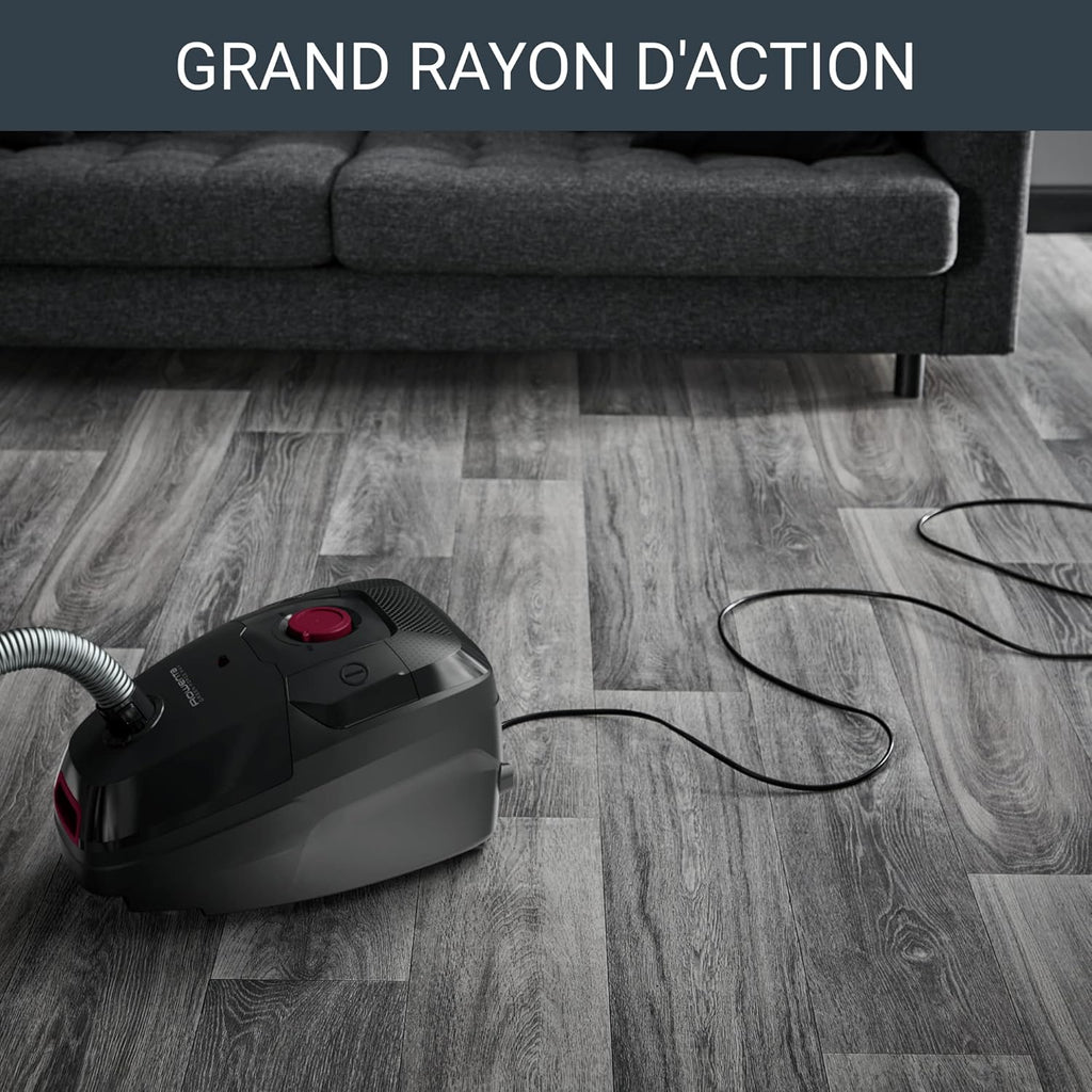 Rowenta Green Force Max Silence Vacuum Cleaner with Bag, 900 W Max, High Filtration, Quiet, Eco-Responsible, Made in France, Black/Aluminium RO6136EA