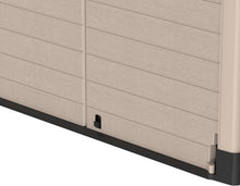 Load image into Gallery viewer, Duramax StoreAway 1200L Plastic Garden Shed/ Flat Lid, Outdoor Storage Shed, Wheelie Bin Hideaways, Wheelie bin box, Durable Construction, Ideal for Bikes, BBQs &amp; 2x 240L Bins, 145x85x125 cm, Brown