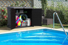 Load image into Gallery viewer, Duramax StoreAway 1200L Plastic Garden Shed/ Flat Lid, Outdoor Storage Shed, Wheelie Bin Hideaways, Wheelie bin box, Durable Construction, Ideal for Bikes, BBQs &amp; 2x 240L Bins, 145x85x125 cm, Brown