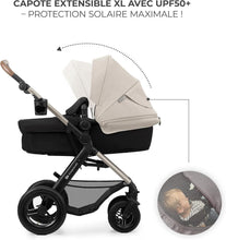 Load image into Gallery viewer, Kinderkraft MOOV2 Poussette 3 en 1, Système de voyage de la naissance à 27 kg, Siège auto Mink PRO I-Size inclus, Capote extensible avec filtre UPF50+, Accessoires pratiques, Gris