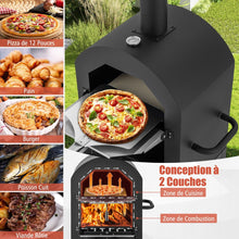 Load image into Gallery viewer, Four à Pizza Extérieur au Charbon avec Pelle à Pizza Pierre à Pizza Housse Étanche Cheminée et Thermomètre Double Noir -